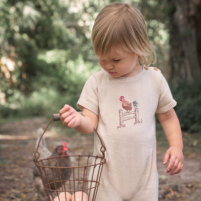 Rooster Embroidered Knit Shortall