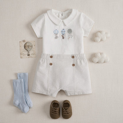 Up & Away Embroidered Bodysuit & Seersucker Short Set