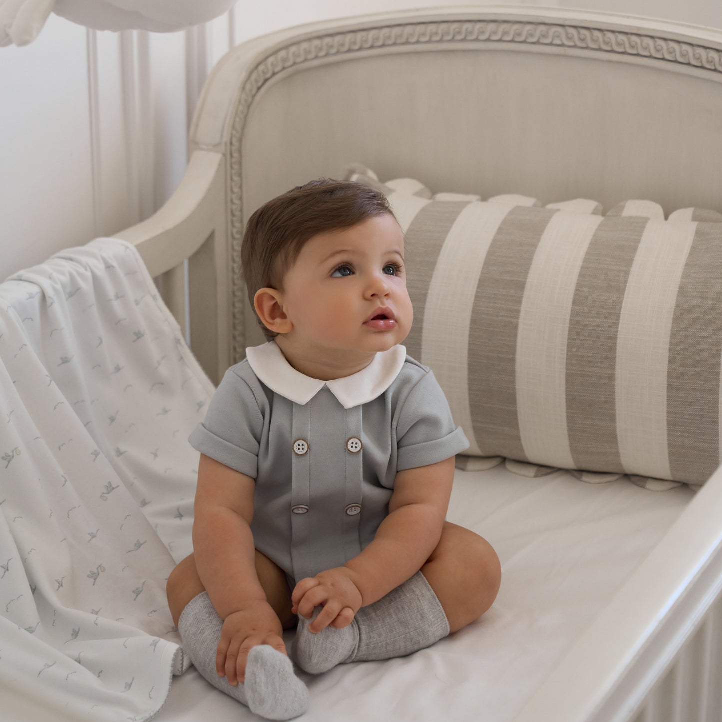 Gray Double Knit Button Front Bubble