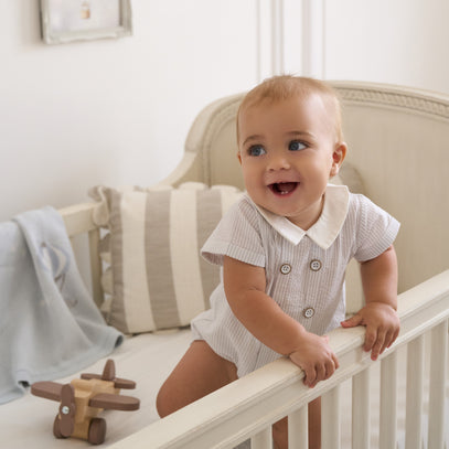 Blue Seersucker Button Front Bubble