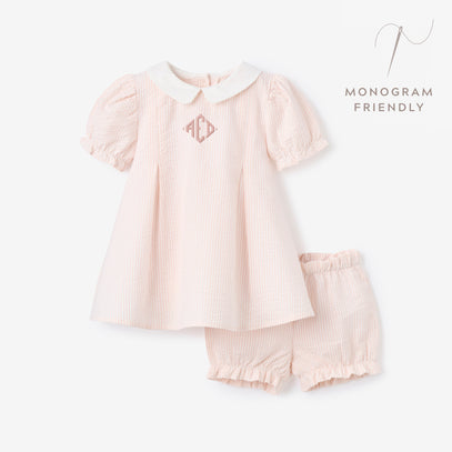 Pink Seersucker Collared Dress