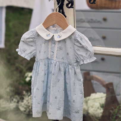 Blue English Rose Pintucked Dress