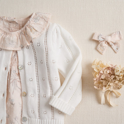White Pointelle Knit Baby Cardigan