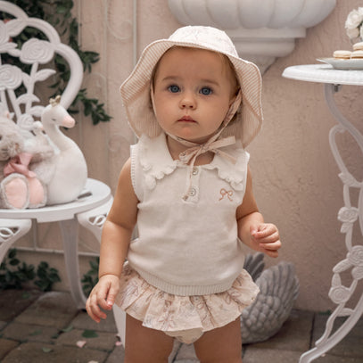 Fleur de Provence Knit Polo + Swiss Dot Bloomer Set