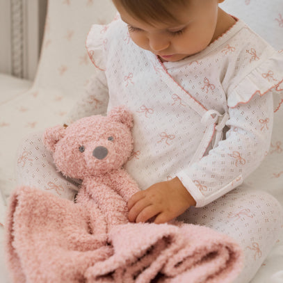 Feather Knit Pink Bear Security Blanket