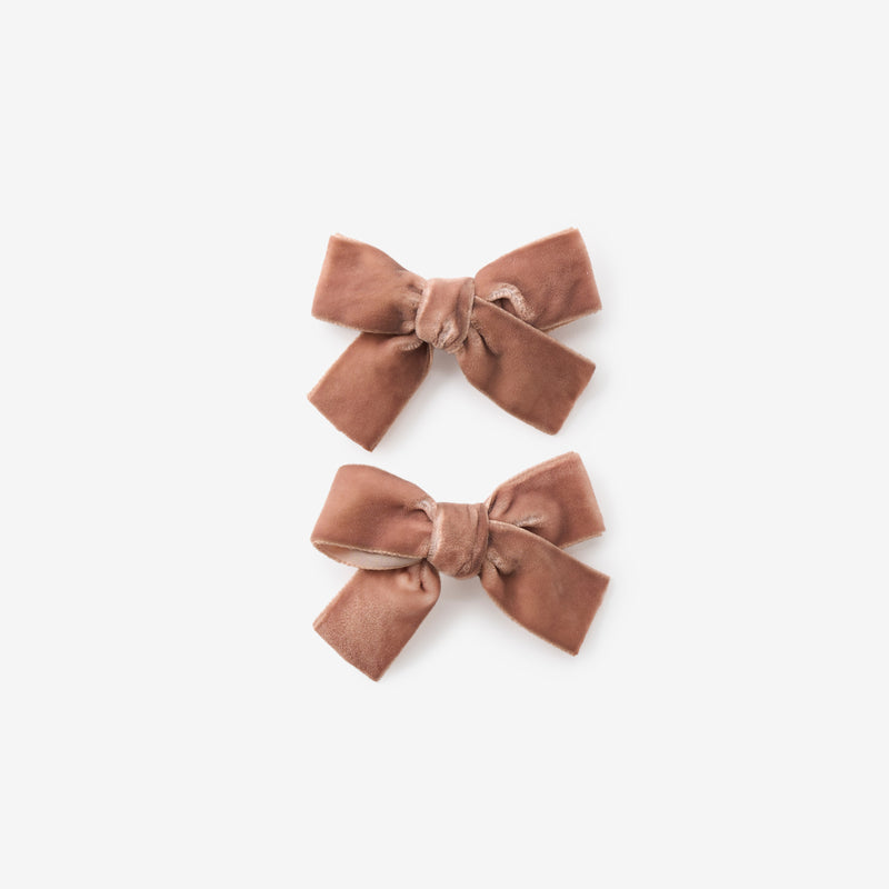 Mocha Velvet Bow Clip Set