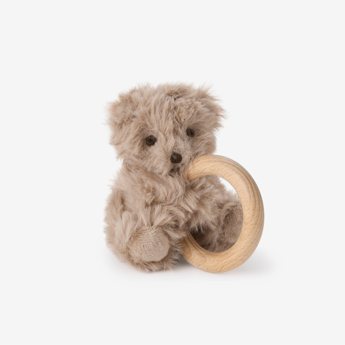 zoomed in Plush Textured Bear Wooden Ring Rattle view 1