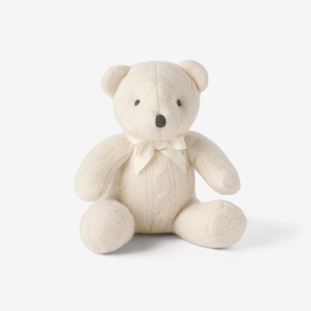 zoomed in Cream 100% Cashmere Cable Bear view 1
