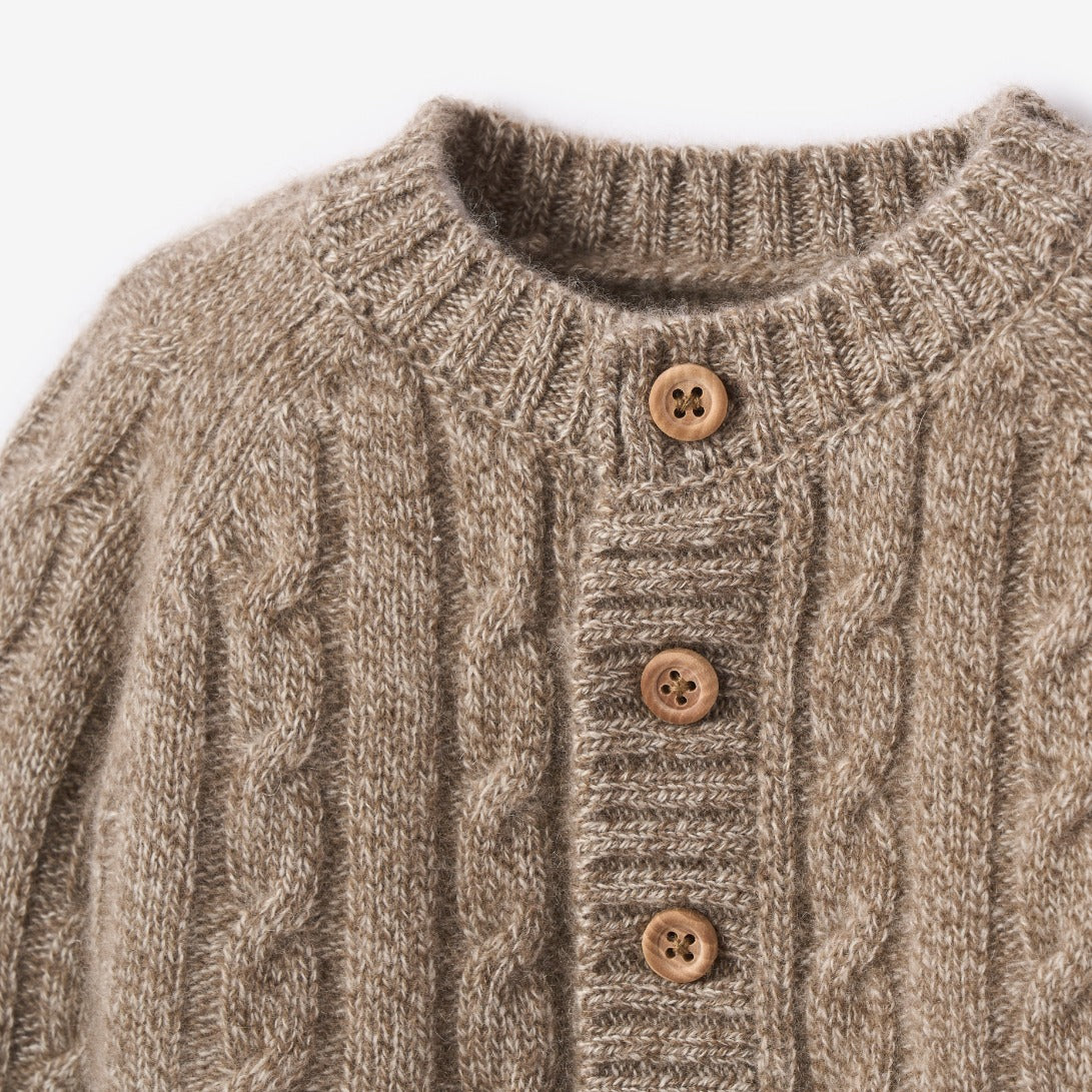 Marled Brown 100% Cashmere Knit Baby Cardigan view 7