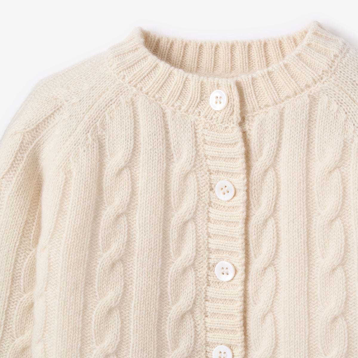 zoomed in Cream 100% Cashmere Knit Baby Cardigan view 6