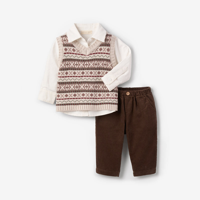 Fair Isle Sweater Vest + Corduroy Pants Set