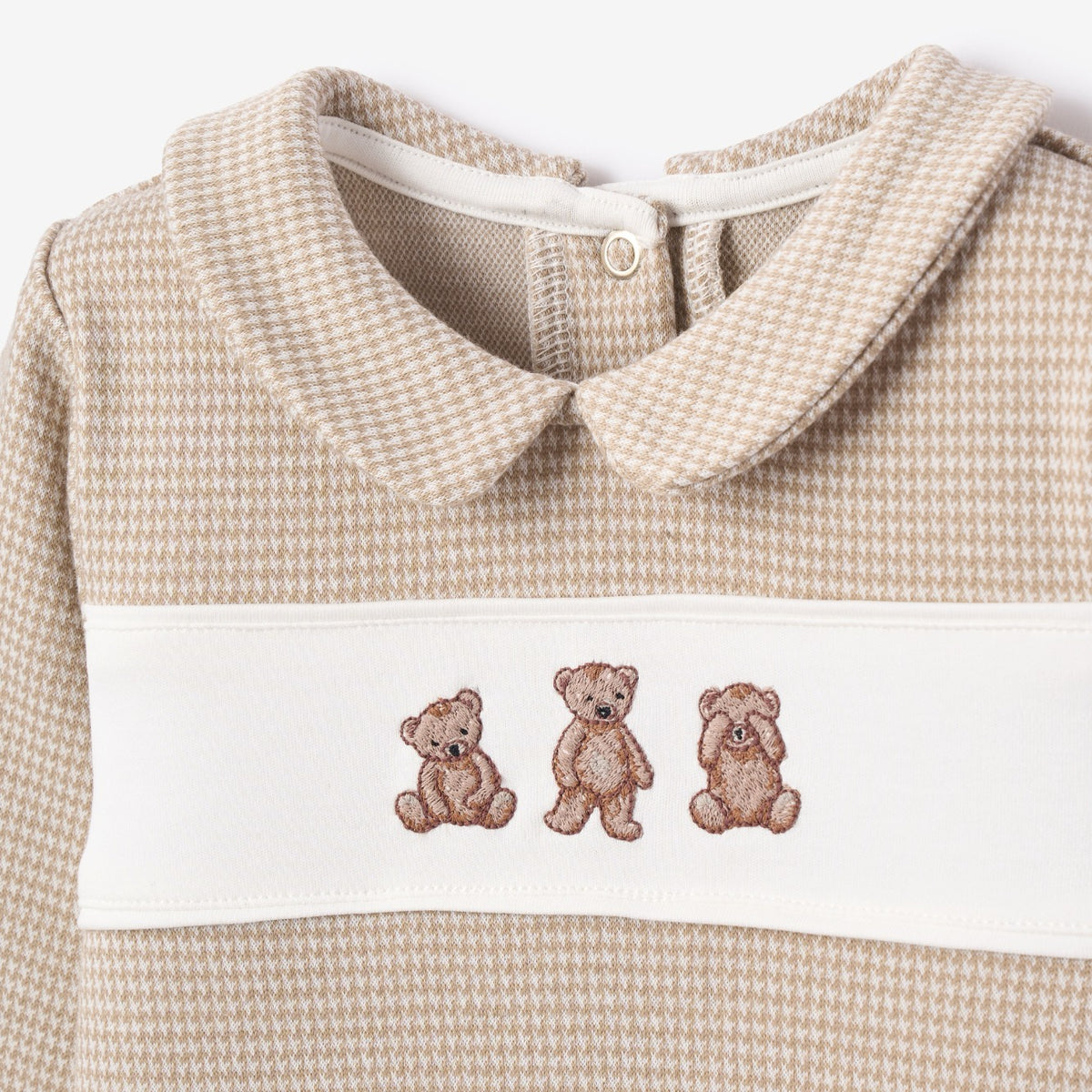 zoomed in Teddy Bear Houndstooth Jumpsuit view 4