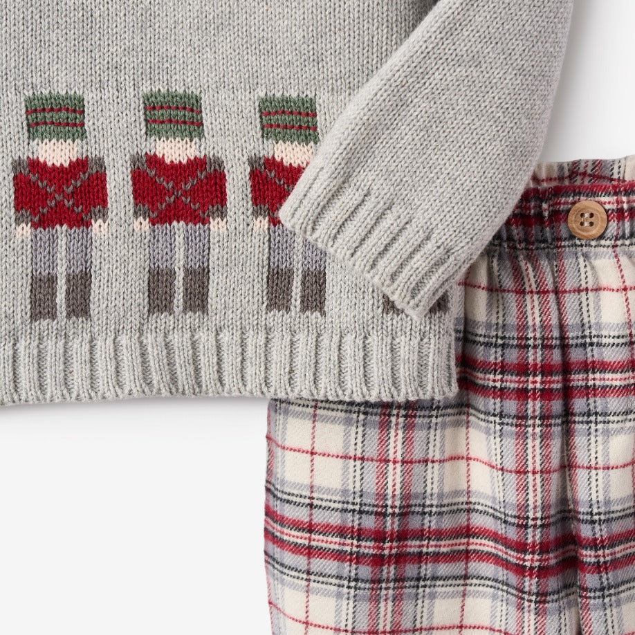 zoomed in Toy Soldier Sweater + Langley Tartan Pant Set view 3