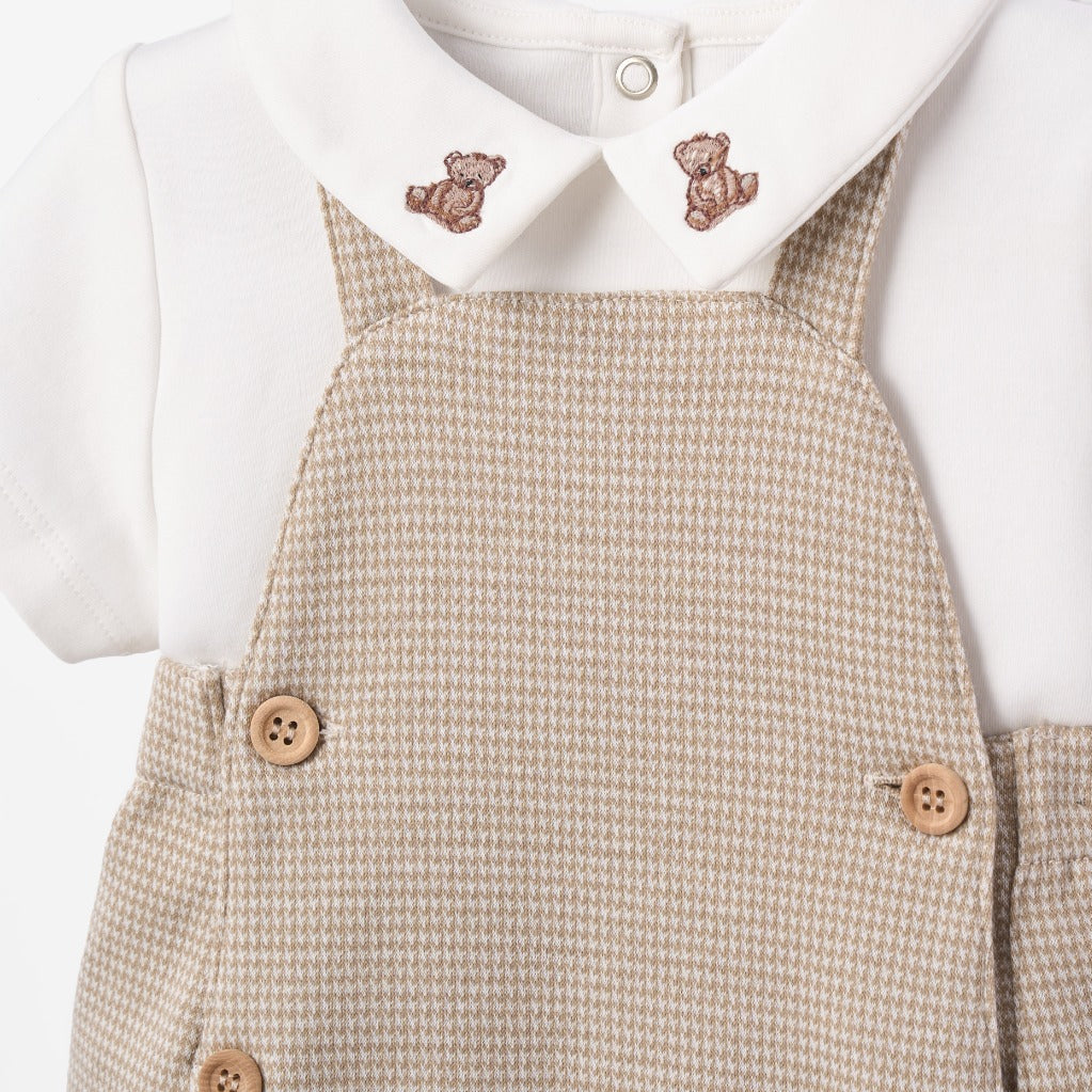Teddy Bear Embroidered Houndstooth Overall Bubble view 3
