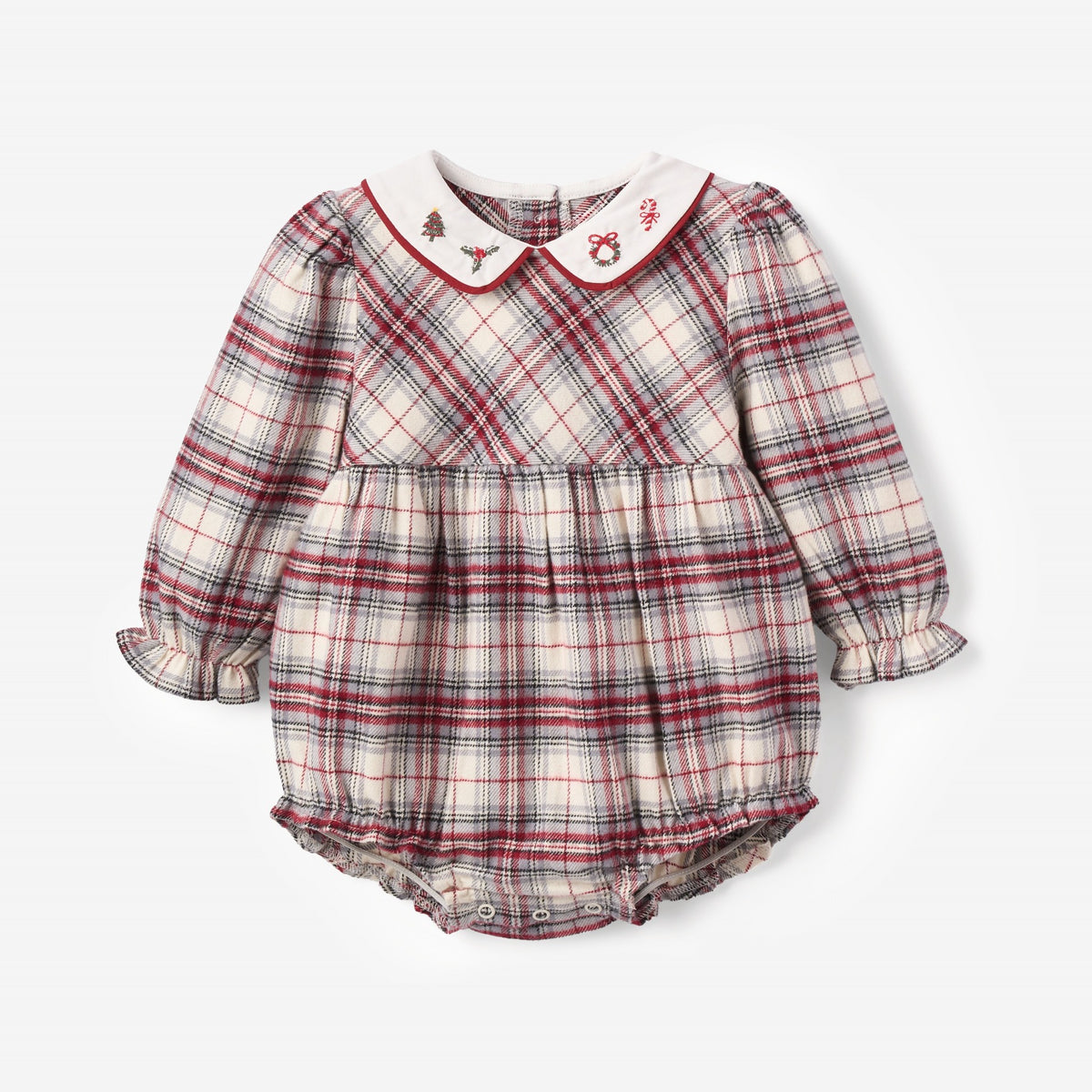 zoomed in Langley Tartan Bubble w/ Embroidered Collar view 1