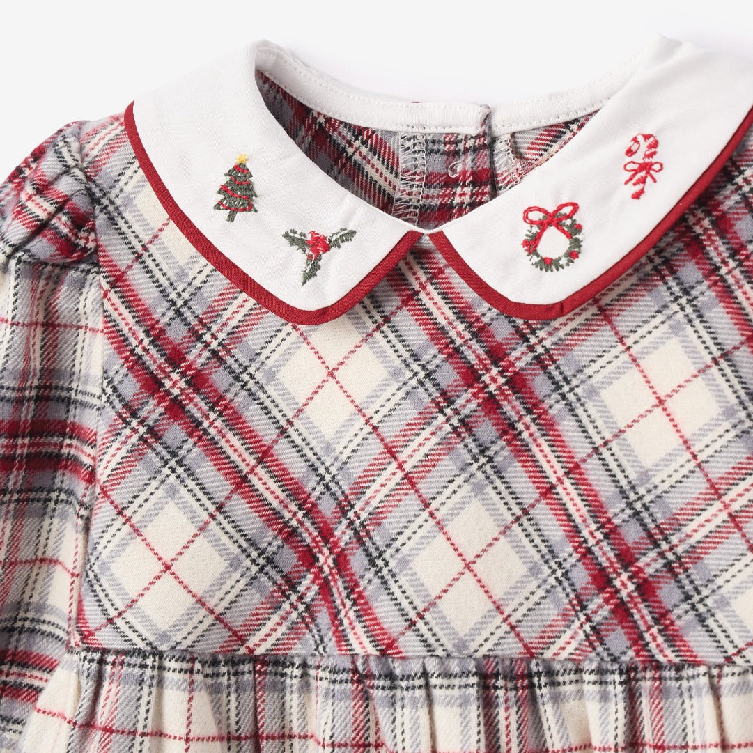 zoomed in Langley Tartan Bubble w/ Embroidered Collar view 3