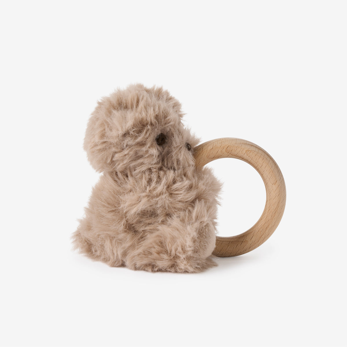 zoomed in Plush Textured Bear Wooden Ring Rattle view 4