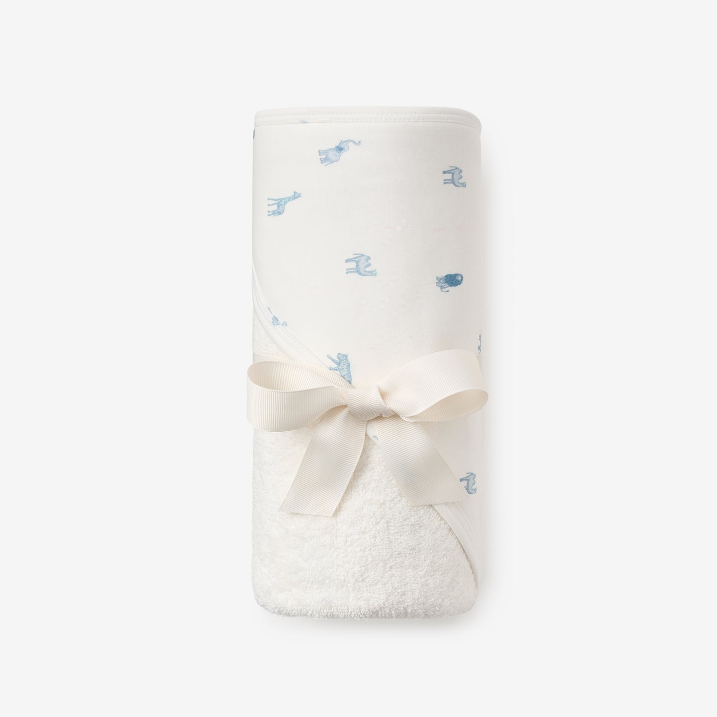 zoomed in Blue Safari Print Bath Wrap view 3