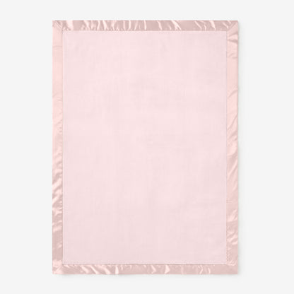 Pale Pink Satin Trim Flannel Fleece Baby Stroller Blanket