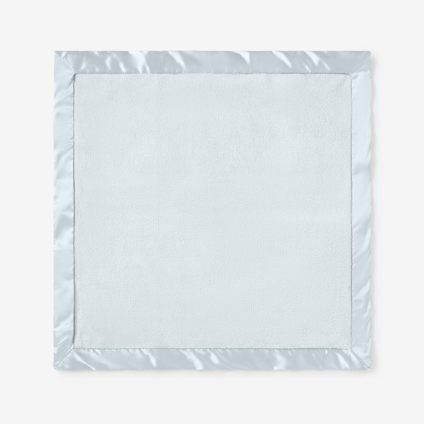 zoomed in Pale Blue Satin Trim Flannel Fleece Baby Security Blanket view 3
