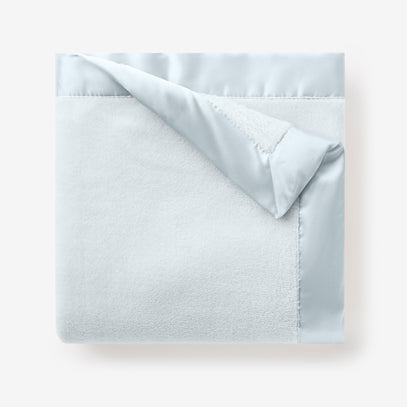 Pale Blue Satin Trim Flannel Fleece Baby Stroller Blanket