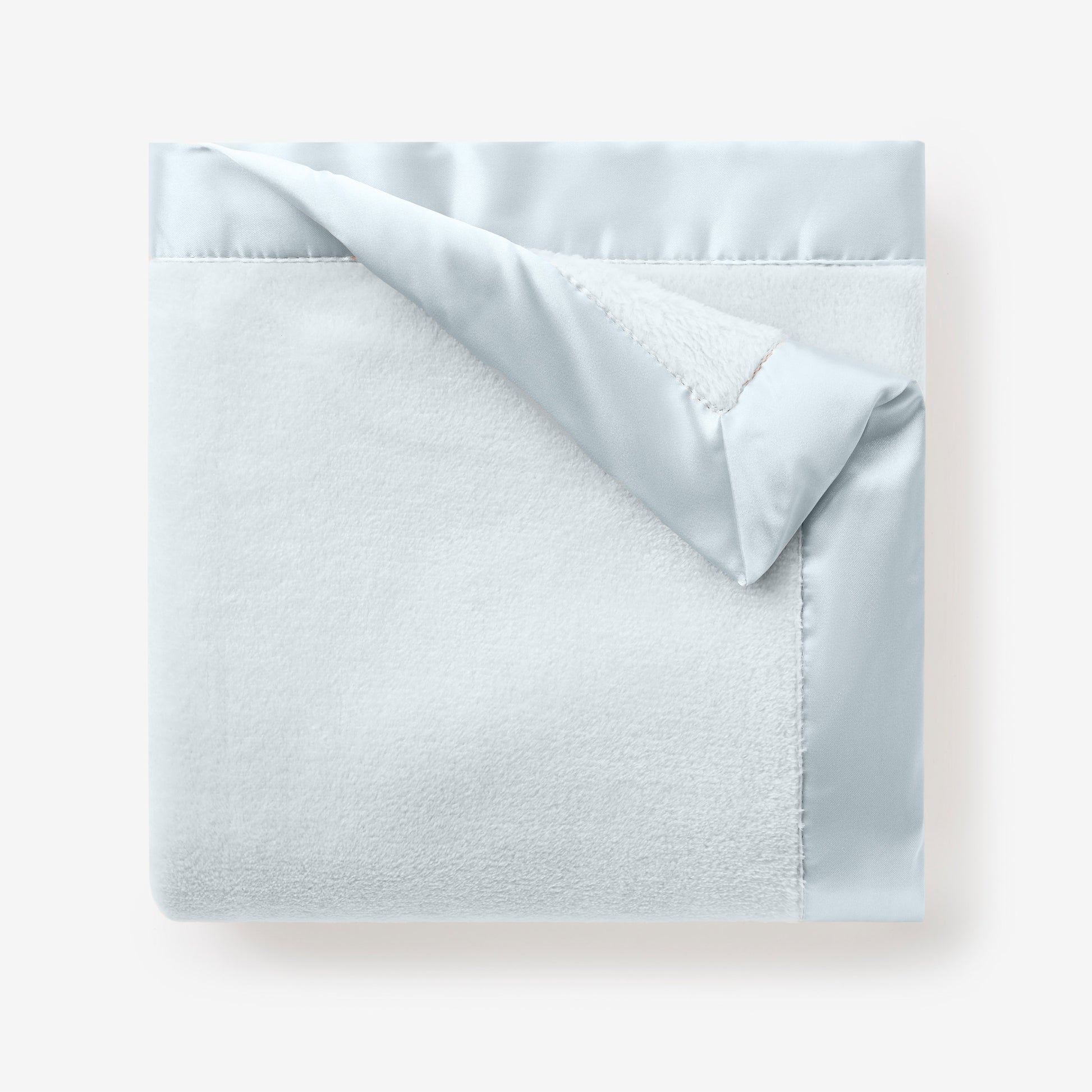 Pale Blue Satin Trim Flannel Fleece Baby Stroller Blanket view 1