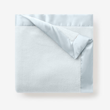 Pale Blue Satin Trim Flannel Fleece Baby Stroller Blanket