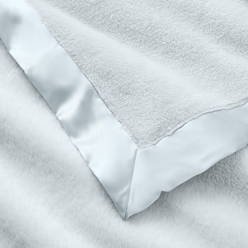 Pale Blue Satin Trim Flannel Fleece Baby Stroller Blanket