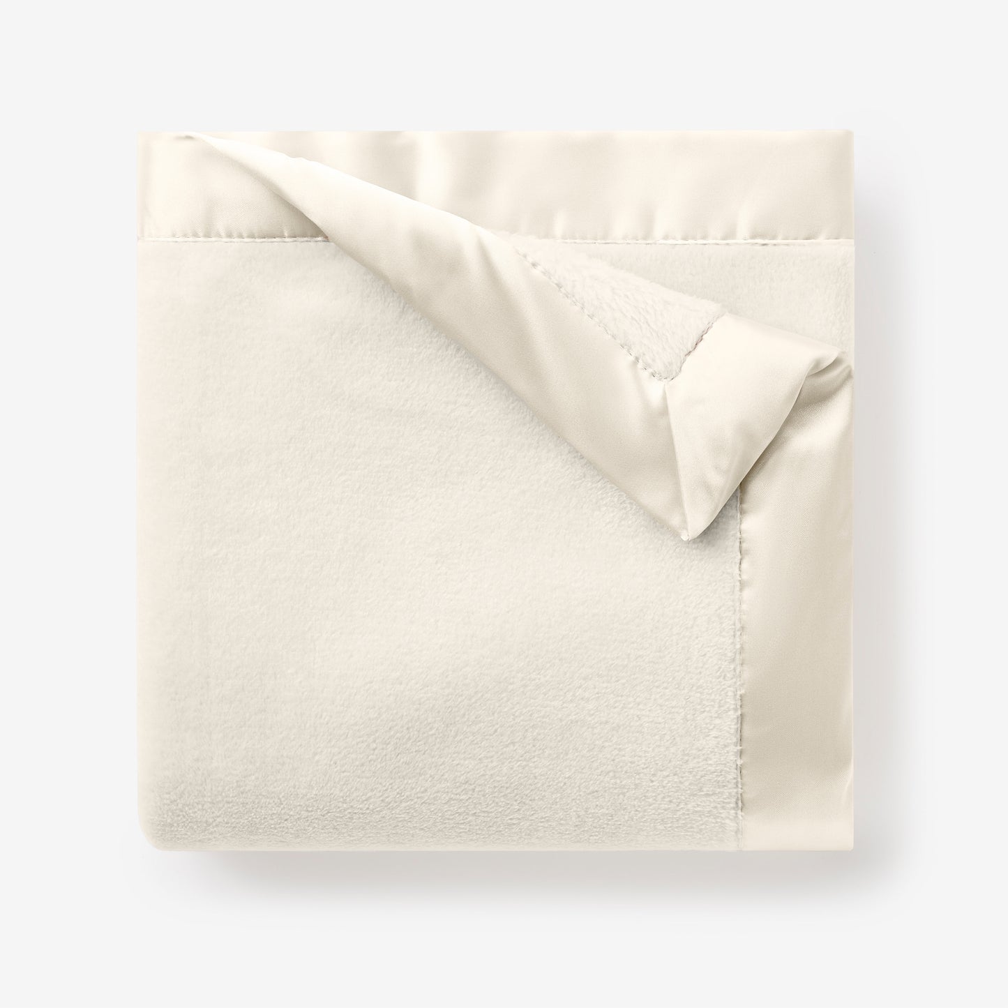 zoomed in Cream Satin Trim Flannel Fleece Baby Stroller Blanket view 1