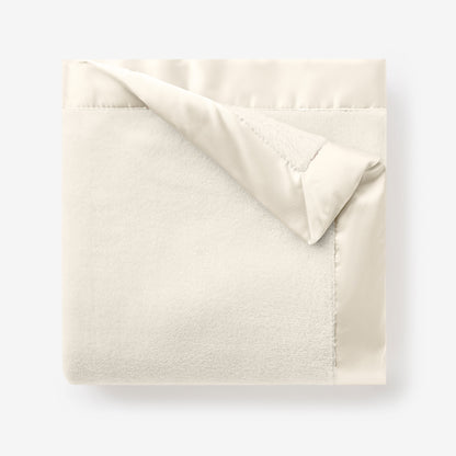 Cream Satin Trim Flannel Fleece Baby Stroller Blanket