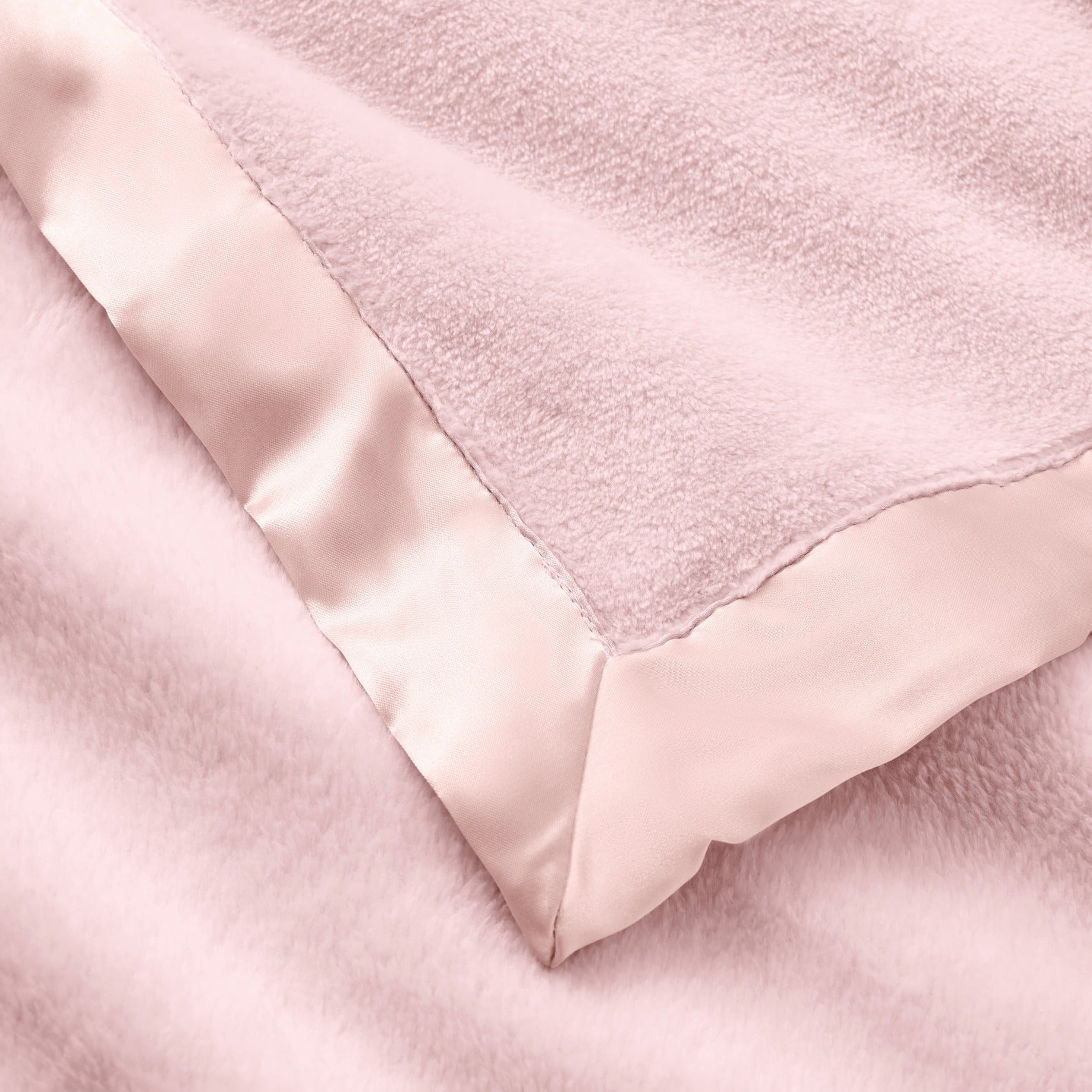 Pale Pink Satin Trim Flannel Fleece Baby Stroller Blanket view 2