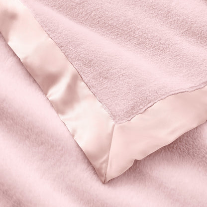 Pale Pink Satin Trim Flannel Fleece Baby Stroller Blanket