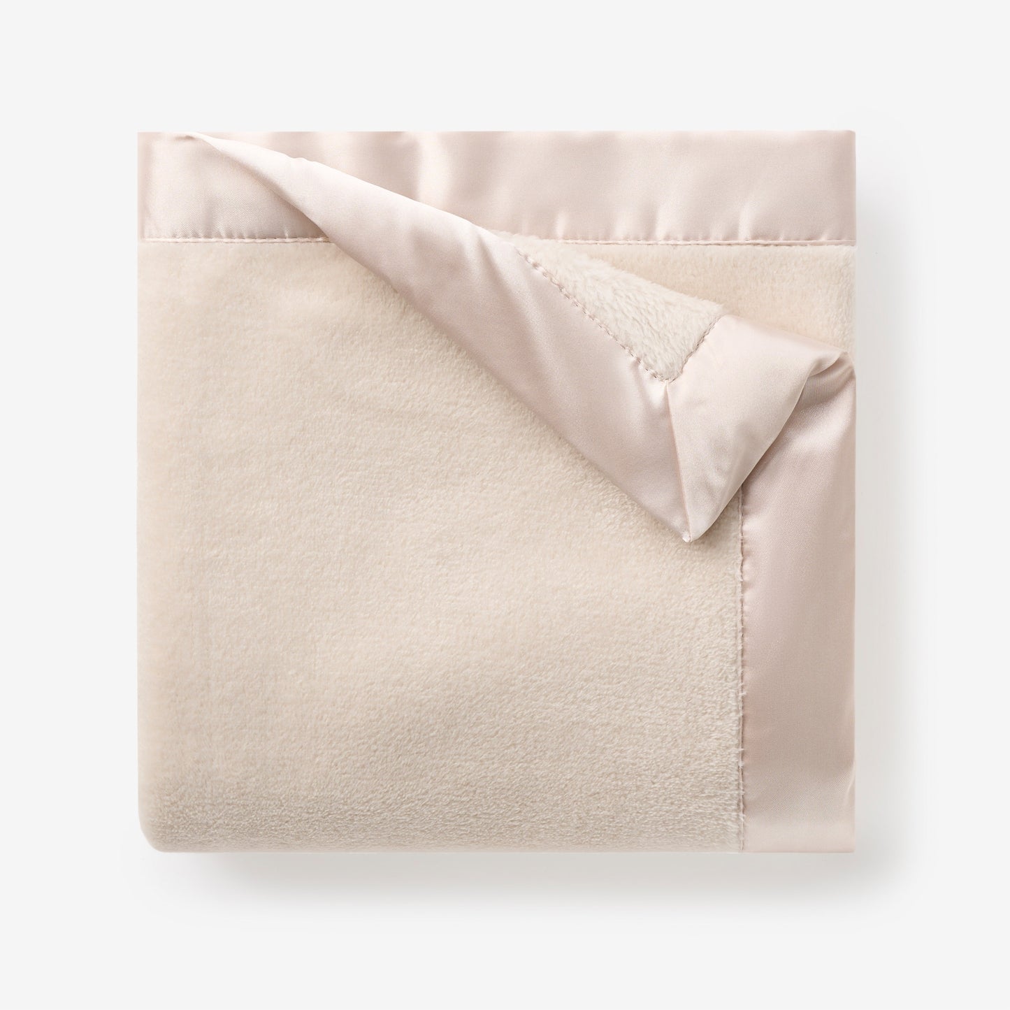 zoomed in Taupe Satin Trim Flannel Fleece Baby Stroller Blanket view 1