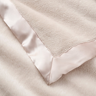 Taupe Satin Trim Flannel Fleece Baby Stroller Blanket
