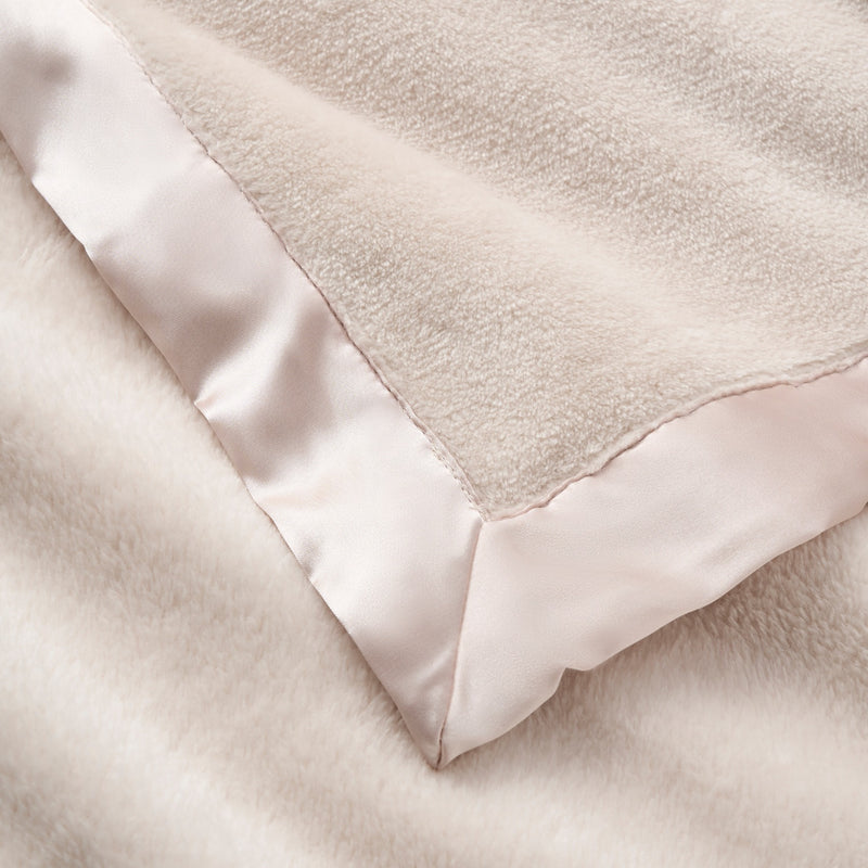 Taupe Satin Trim Flannel Fleece Baby Stroller Blanket