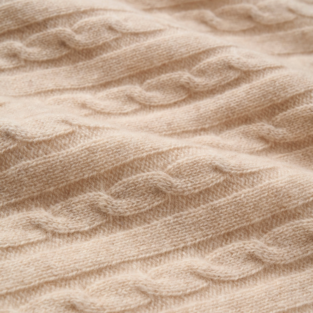 zoomed in Camel 100% Cashmere Cable Baby Blanket view 4