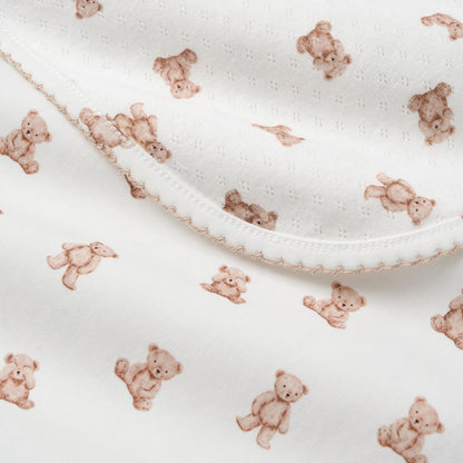 Teddy Bear Print Double Layered Swaddle Blanket
