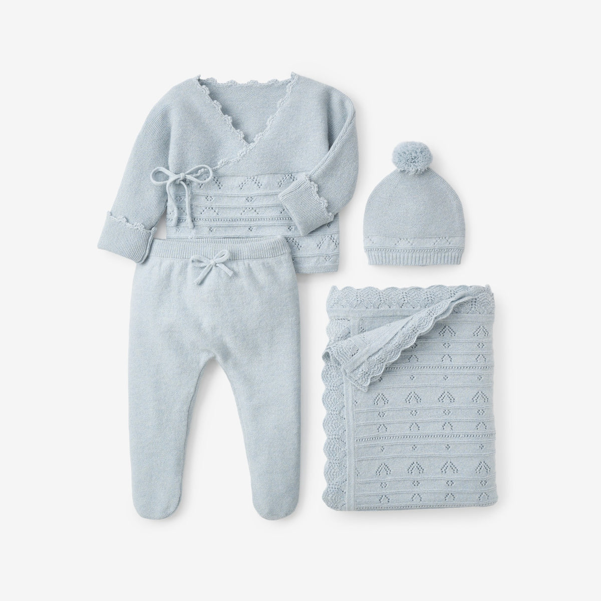 zoomed in Pale Blue Cashmere Cotton Take Me Home Set view 1