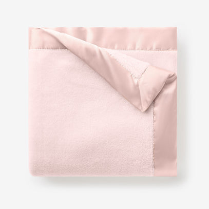 Pale Pink Satin Trim Flannel Fleece Baby Stroller Blanket