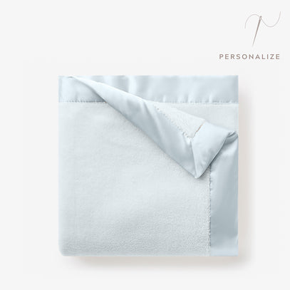 Pale Blue Satin Trim Flannel Fleece Baby Stroller Blanket