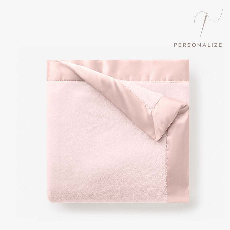 Pale Pink Satin Trim Flannel Fleece Baby Stroller Blanket
