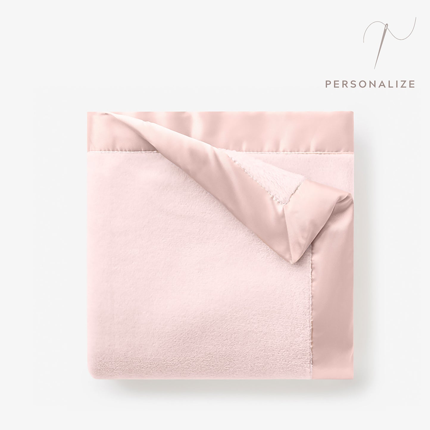 zoomed in Pale Pink Satin Trim Flannel Fleece Baby Stroller Blanket view 1