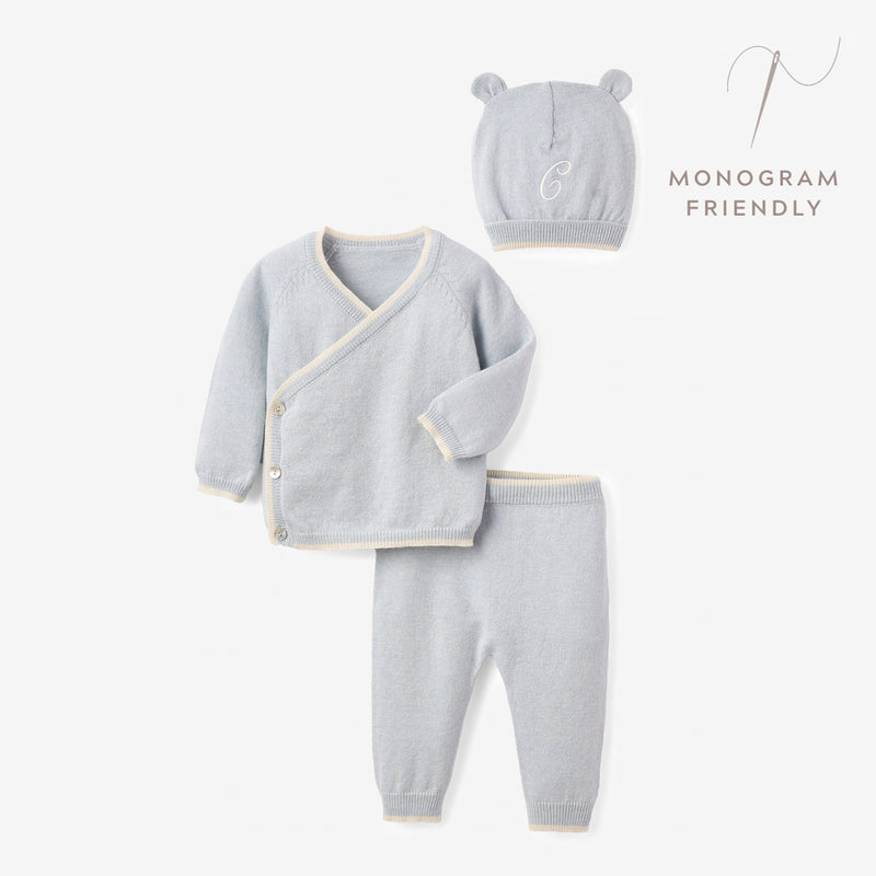 Pale Blue Cashmere-Cotton Baby Layette Set