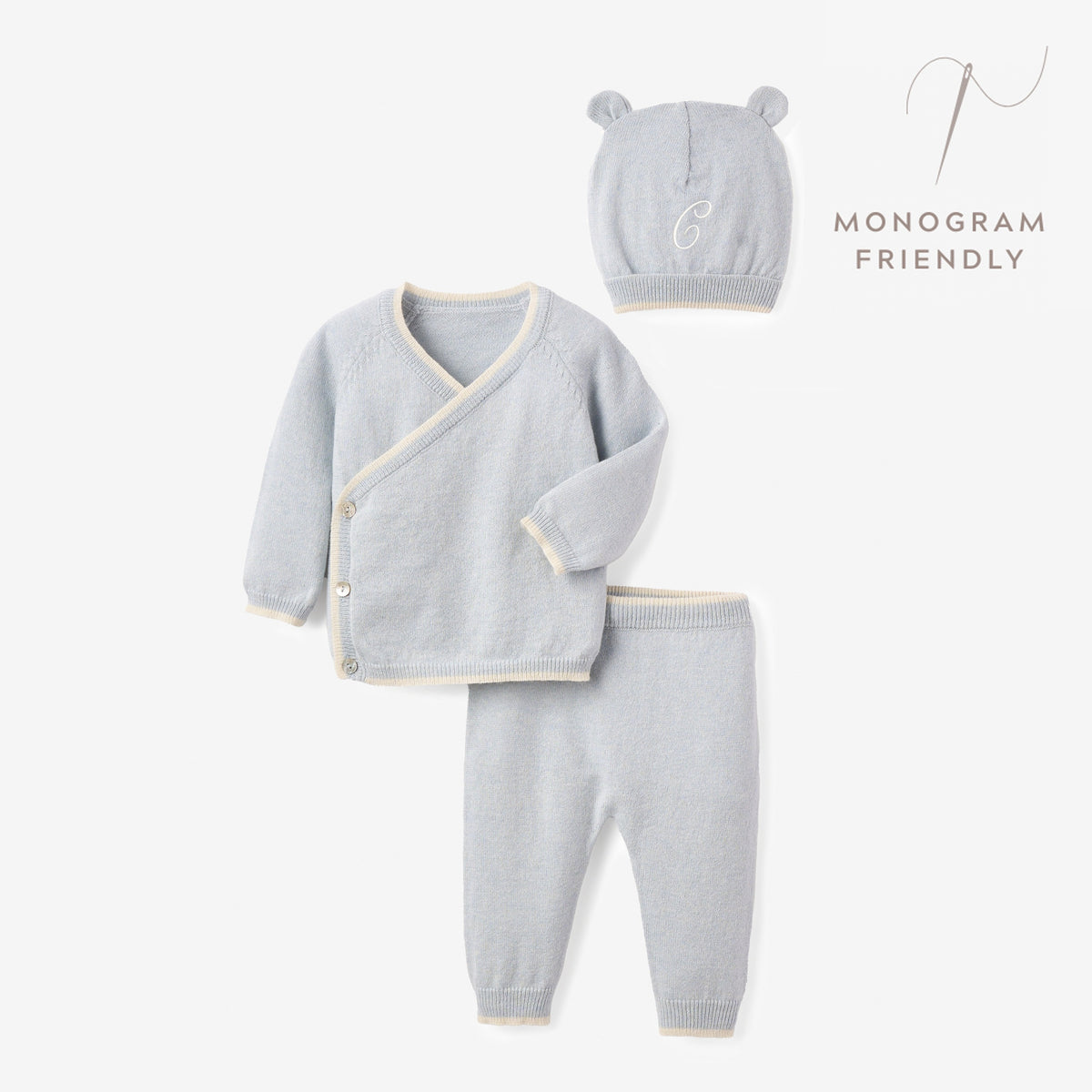 Pale Blue Cashmere-Cotton Baby Layette Set view 1