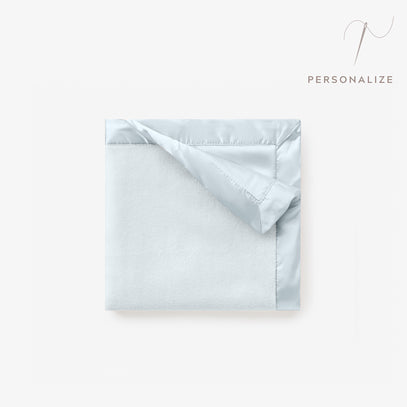 Pale Blue Satin Trim Flannel Fleece Baby Security Blanket