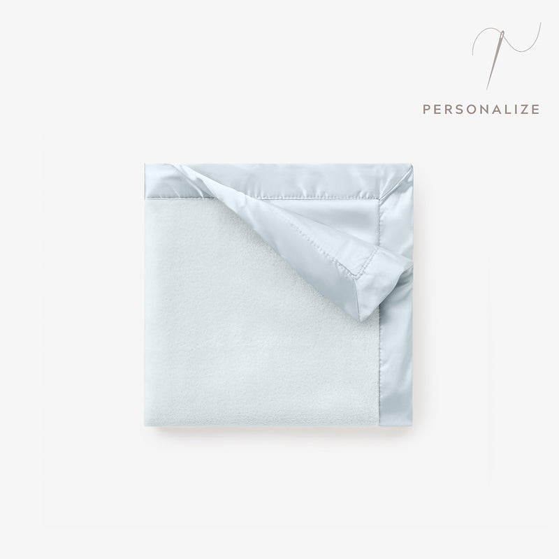 Pale Blue Satin Trim Flannel Fleece Baby Security Blanket