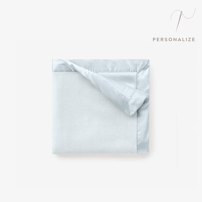 Pale Blue Satin Trim Flannel Fleece Baby Security Blanket