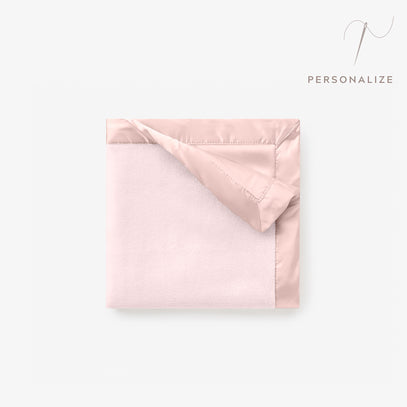 Pale Pink Satin Trim Flannel Fleece Baby Security Blanket