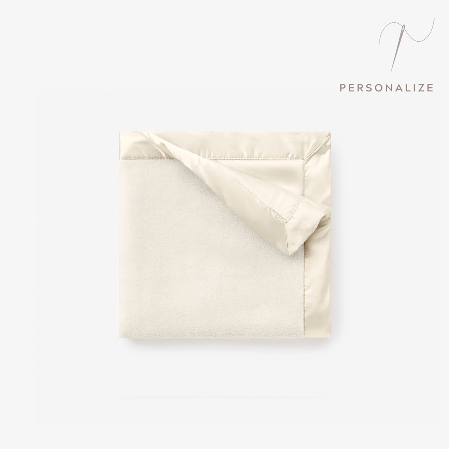 zoomed in Cream Satin Trim Flannel Fleece Baby Security Blanket view 1