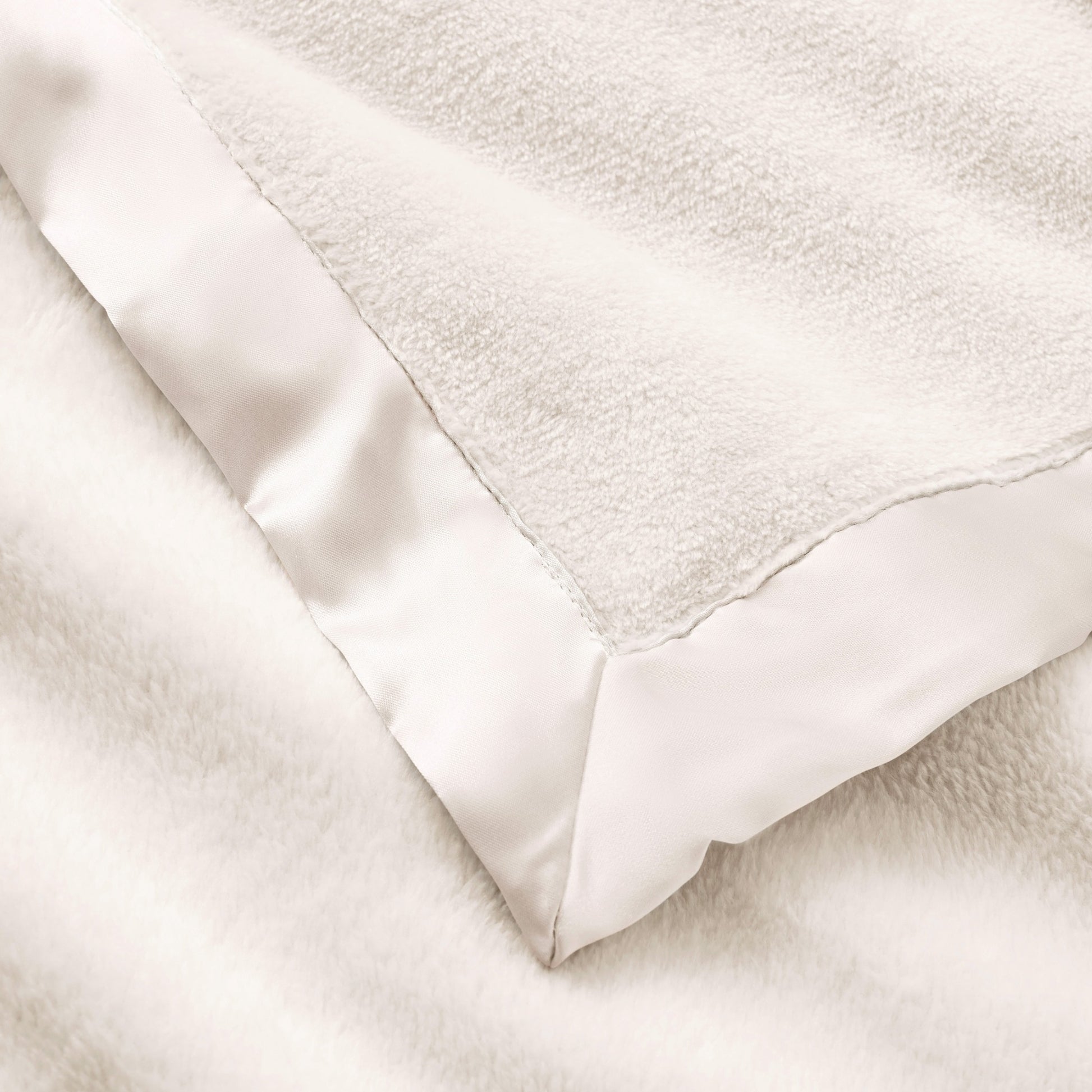 White Satin Trim Flannel Fleece Baby Stroller Blanket view 2